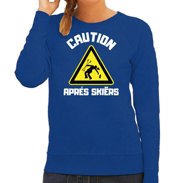 Apres ski sweater voor dames - apres ski waarschuwing - blauw - winter trui
