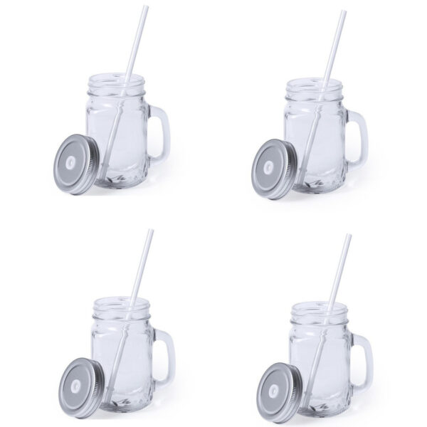 Mason Jar drinkbekers - 6x stuks - glas - dop zilver met rietje - 500 ml - afsluitbaar - fruit shake