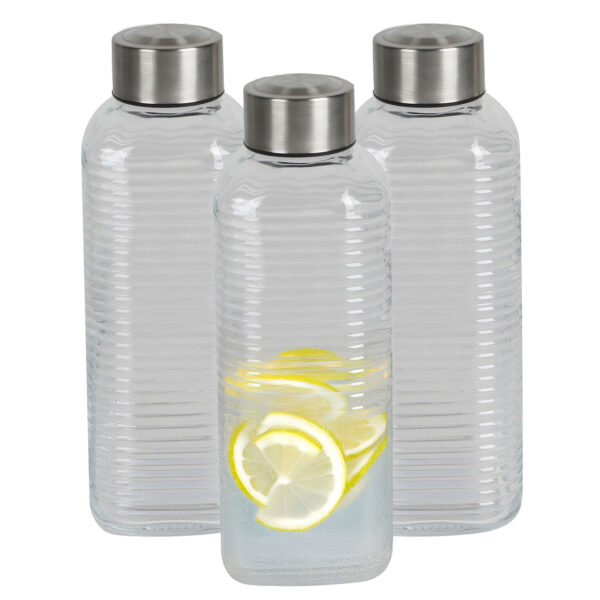 Urban Living Waterfles/drinkfles Vertigo - 3x - glas - transparant - met RVS dop - 750 ml