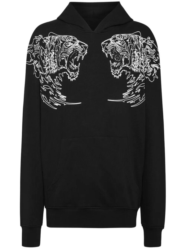Plein Sport hoodie en coton à logo Tiger imprimé - Noir