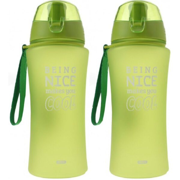 2x Groene sportfles/sportbeker met sportdop 480 ml Being nice makes you cool