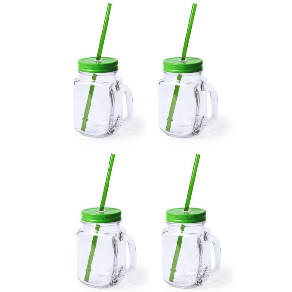 Mason Jar drinkbekers - 4x - glas - dop groen met rietje - 500 ml
