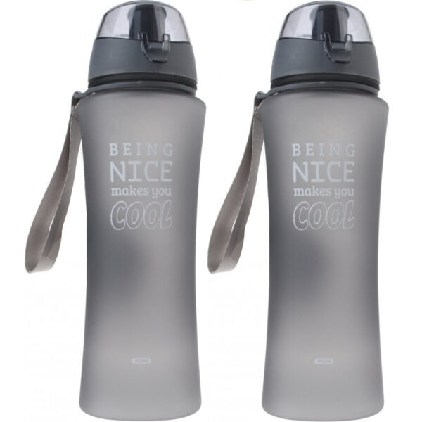 2x Grijze bidon drinkfles/waterfles 480 ml- Sportfles/sportbidon met sportdop - Herbruikbare drinkbeker/drinkbus voor school/werk/sporten - Action products