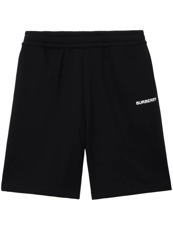 Burberry short de sport en coton à logo imprimé - Noir