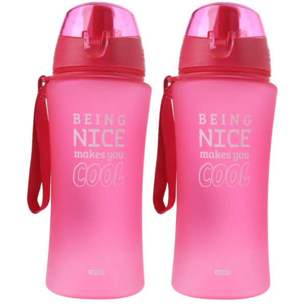 2x Roze bidon drinkfles/waterfles 480 ml- Sportfles/sportbidon met sportdop - Herbruikbare drinkbeker/drinkbus voor school/werk/sporten - Action products