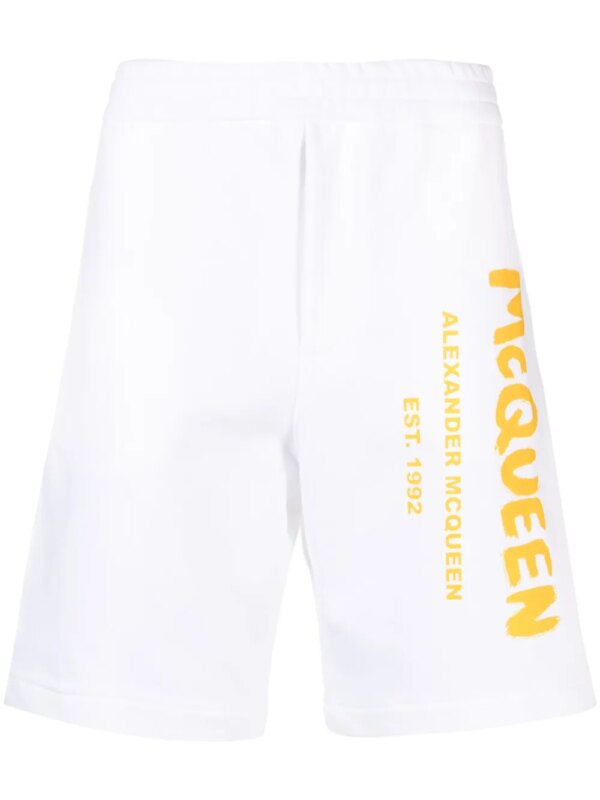 Alexander McQueen short en coton à logo imprimé - Blanc