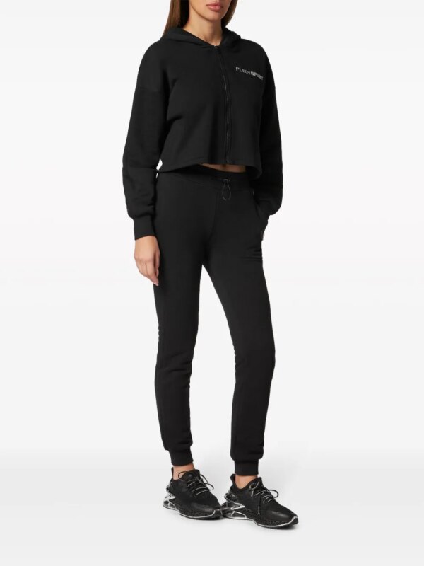 Plein Sport Hoodie met rits en print - Zwart