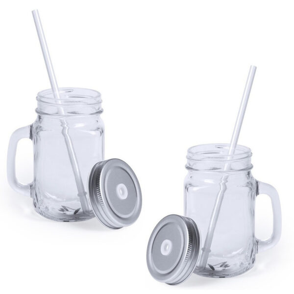 Mason Jar drinkbekers - 20x stuks - glas - dop zilver met rietje - 500 ml - afsluitbaar - fruit shak