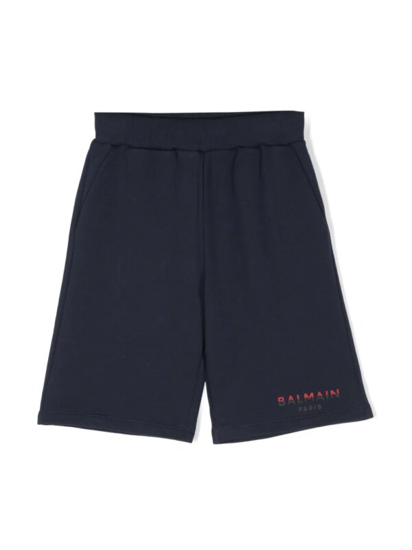 Balmain Kids short de sport à logo imprimé - Bleu