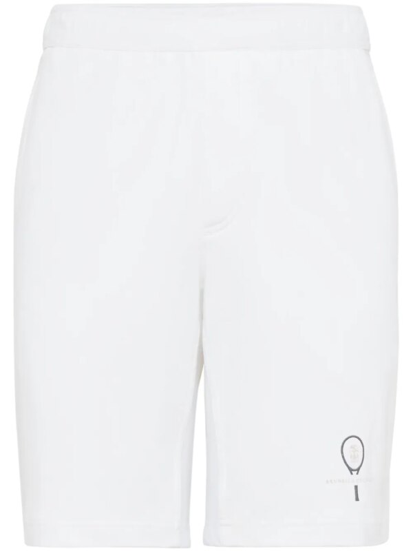 Brunello Cucinelli short en coton à logo brodé - Blanc