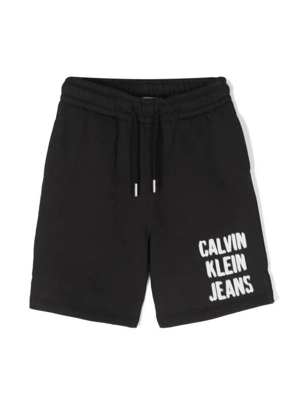 Calvin Klein Kids short de sport en coton à logo imprimé - Noir