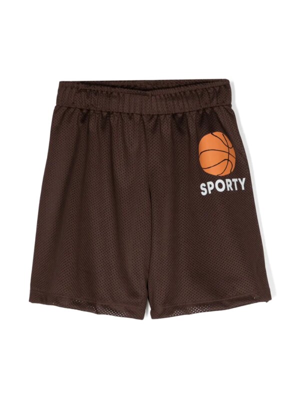 Mini Rodini short de sport en résille à logo imprimé - Marron