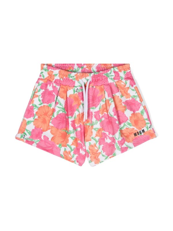 MSGM Kids short de sport à fleurs - Blanc