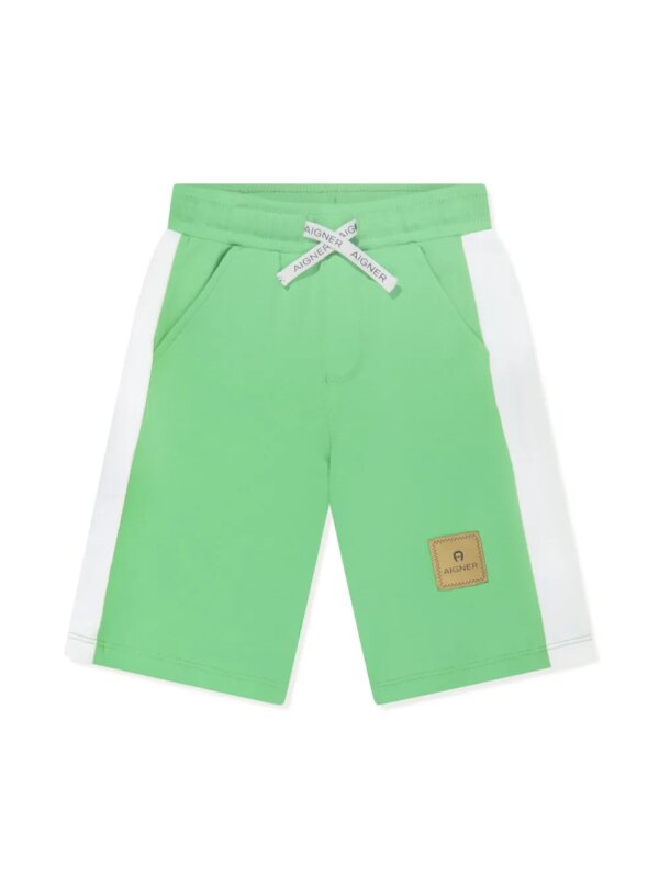 Aigner Kids short de sport en coton à logo appliqué - Vert