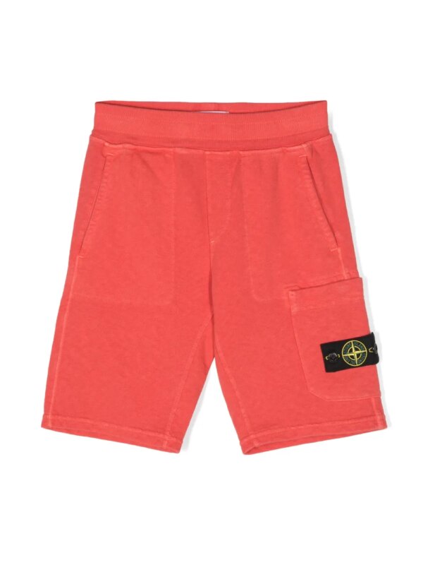 Stone Island Junior short de sport à patch Compass - Rouge