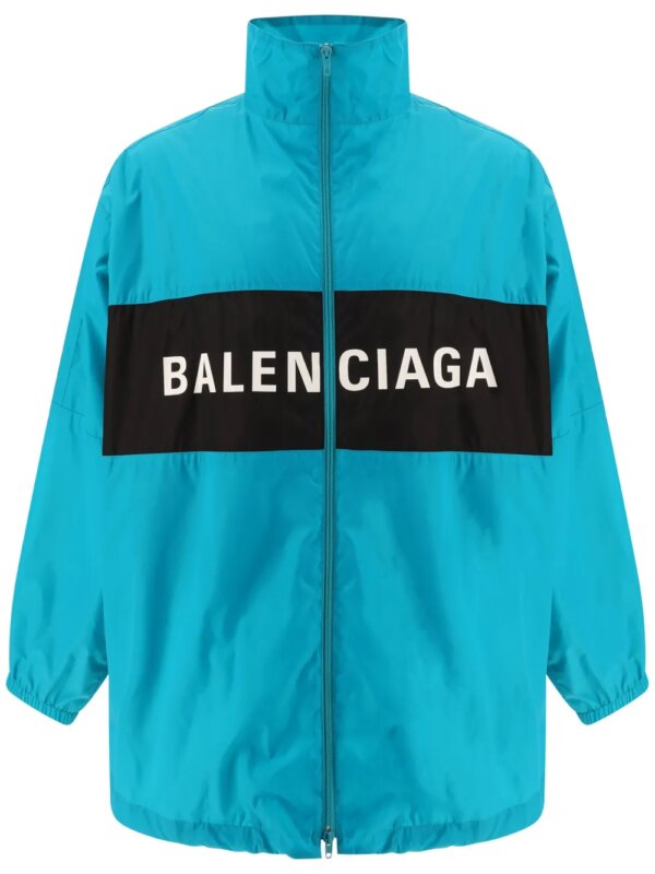 Balenciaga coupe-vent à logo imprimé - Bleu