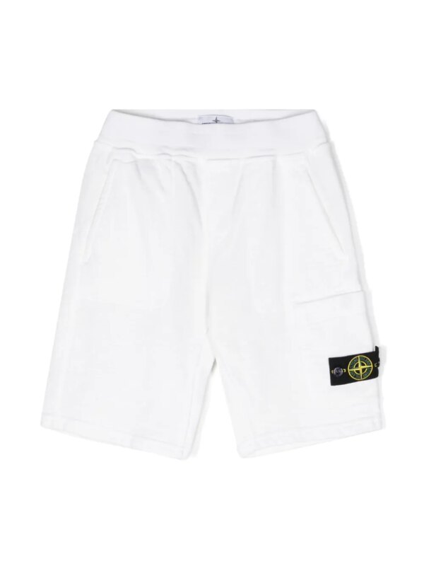 Stone Island Junior short de sport à patch Compass - Blanc