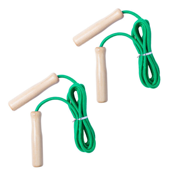 Springtouw met houten handvatten - 2x - 240 cm - groen - kind