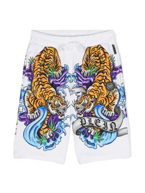 Philipp Plein Junior short de sport à imprimé tigré - Blanc