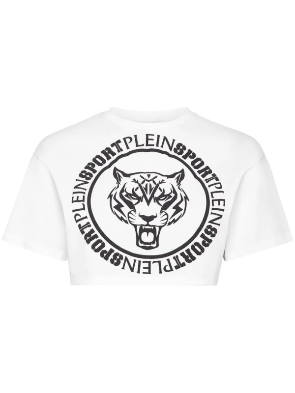 Plein Sport t-shirt crop à logo imprimé - Blanc