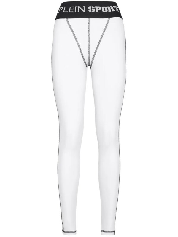 Plein Sport legging taille haute à bande logo - Blanc
