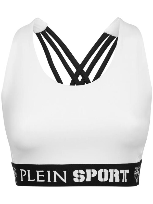 Plein Sport brassière de sport à bande logo - Blanc