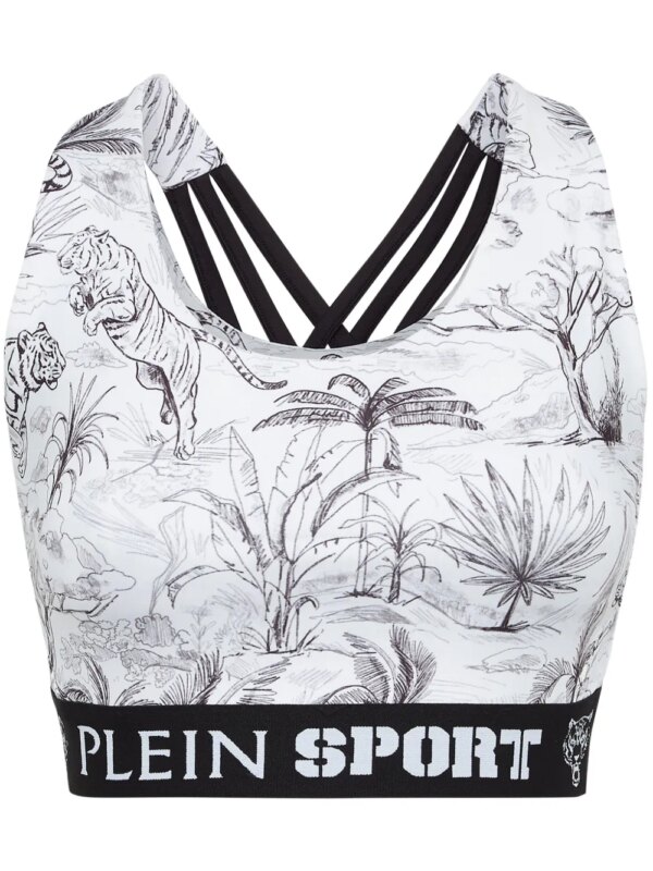 Plein Sport brassière de sport à imprimé graphique - Blanc