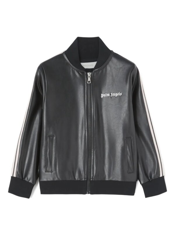 Palm Angels Kids veste de sport en cuir artificiel - Noir