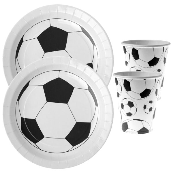 Voetbal feest wegwerp servies set - 10x bordjes / 10x bekers - wit/zwart