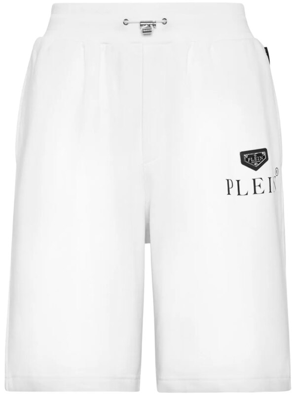 Philipp Plein short en coton mélangé à plaque logo - Blanc
