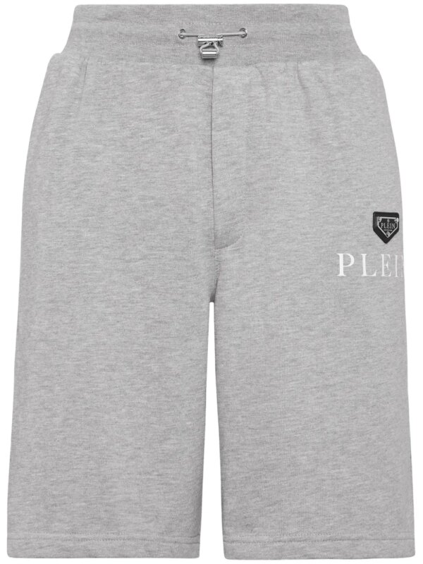 Philipp Plein short en coton mélangé à plaque logo - Gris