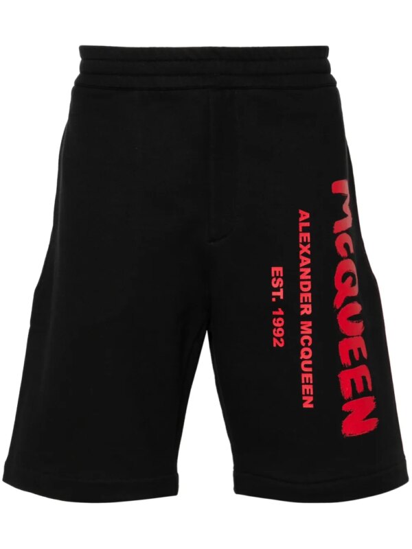 Alexander McQueen short en coton à logo imprimé - Noir