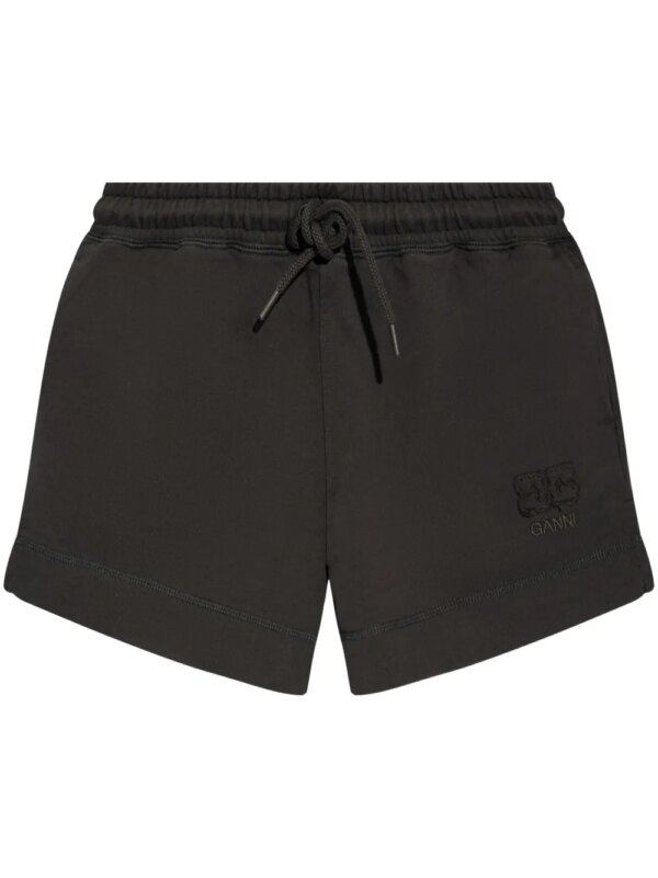 GANNI short de sport en coton biologique à logo brodé - Noir