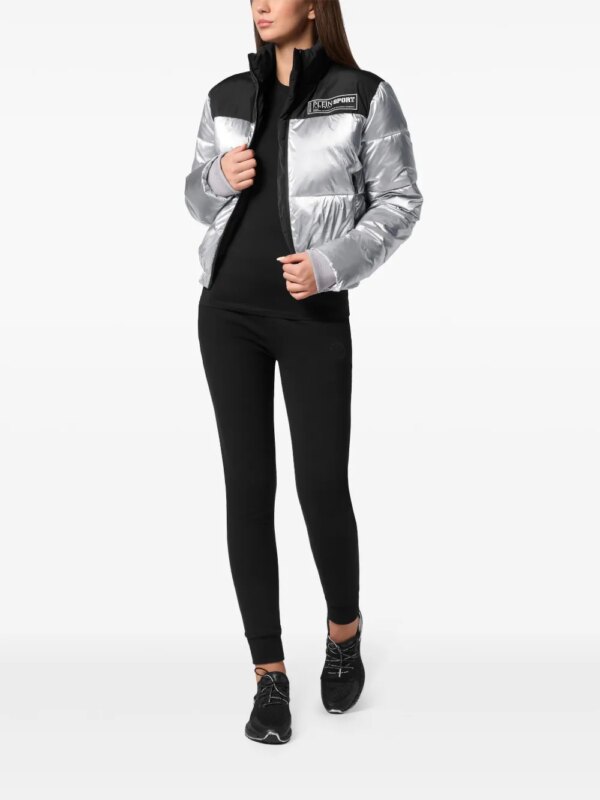 Plein Sport Donsjack met logo-applicatie - Zilver