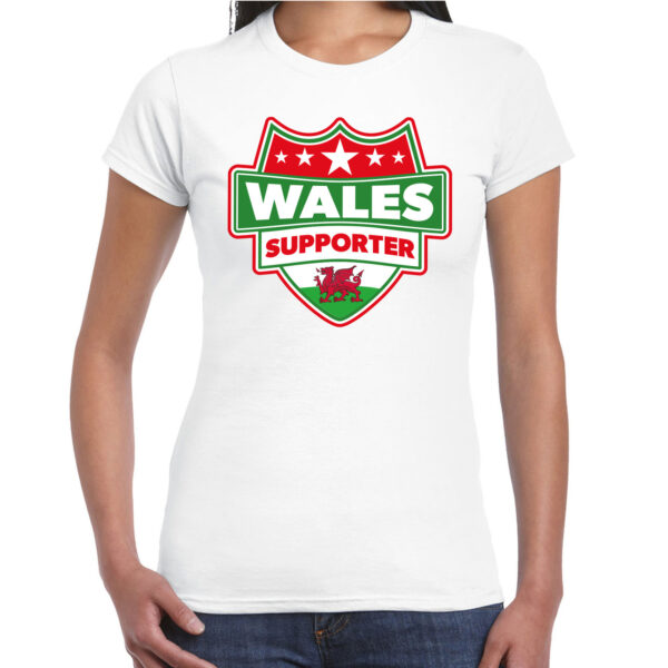 Welsh / Wales schild supporter t-shirt wit voor dames