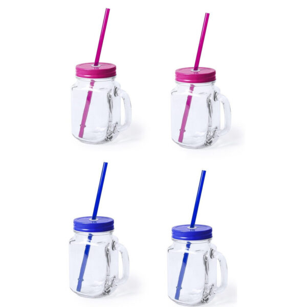 4x stuks drink potjes van glas Mason Jar blauw/roze 500 ml