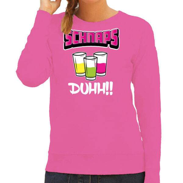 Apres ski sweater/trui voor dames - schnapps duhh - roze - wintersport - shotjes