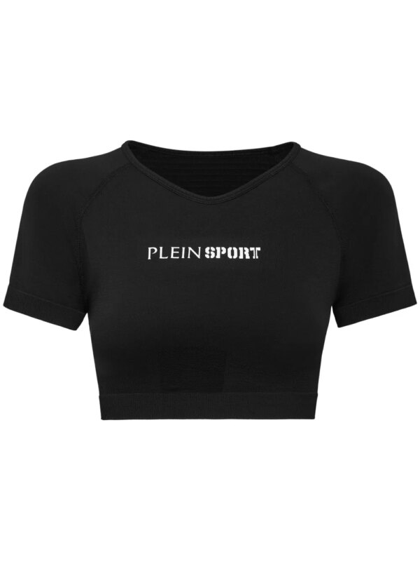 Plein Sport t-shirt crop à design sans coutures - Noir