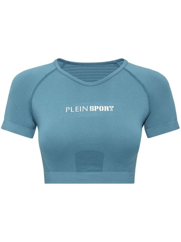 Plein Sport t-shirt crop à design sans coutures - Bleu