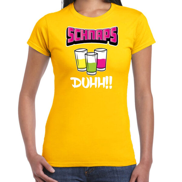 Apres ski t-shirt voor dames - schnaps - geel - apres ski/wintersport - skien