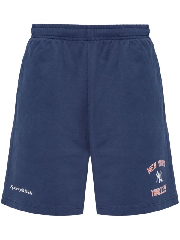 Sporty & Rich x 47 x New York Yankees short à logo imprimé - Bleu