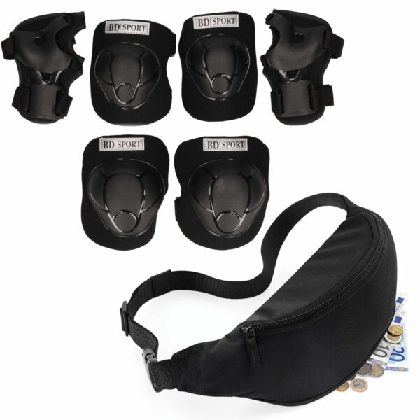 Set van heuptasje/buideltasje zwart 38 cm en valbescherming maat M - 6 tot 8 jaar