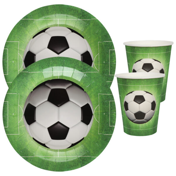 Voetbal feest wegwerp servies set - 20x bordjes / 20x bekers - groen