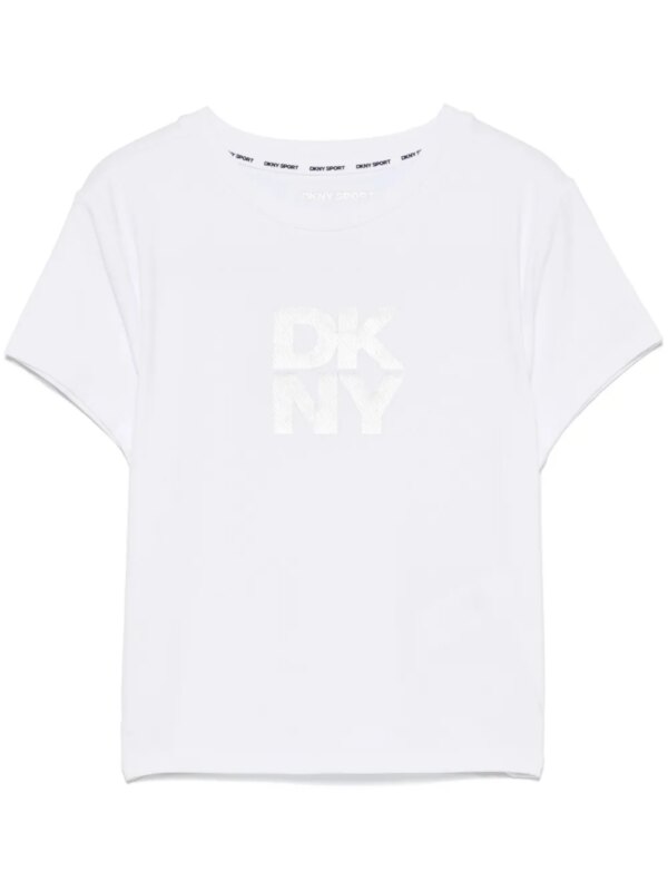 DKNY t-shirt crop à logo métallisé - Blanc