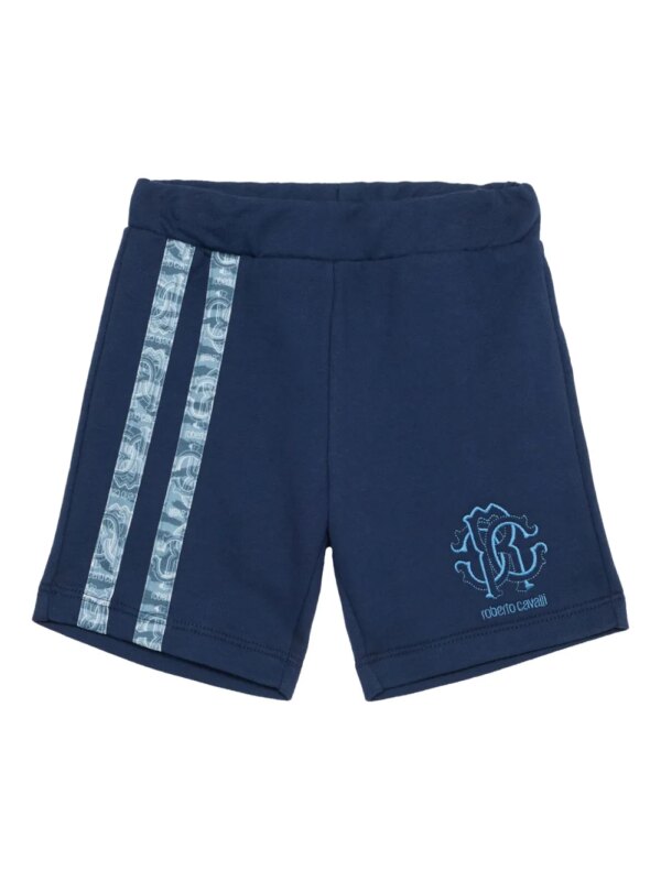 Roberto Cavalli Junior short de sport à logo brodé - Bleu