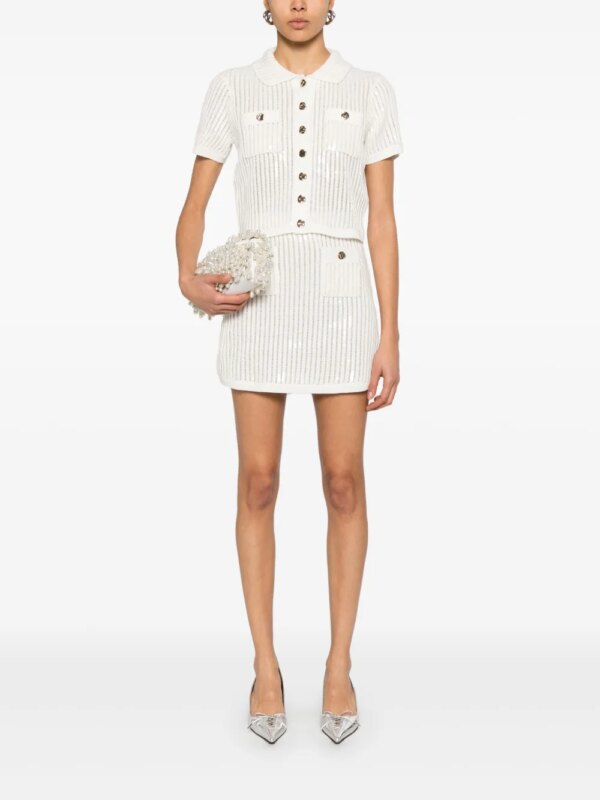 Self-Portrait Gehaakte mini-rok met pailletten - Wit