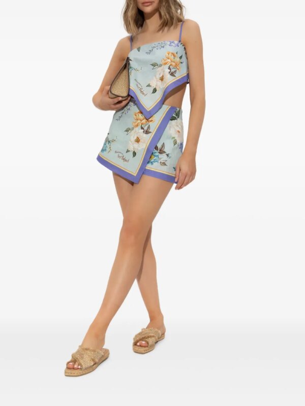 Self-Portrait Shorts met bloemenprint - Blauw