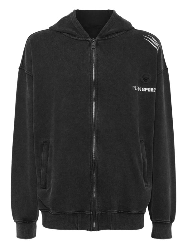 Plein Sport hoodie zippé à imprimé graphique - Noir