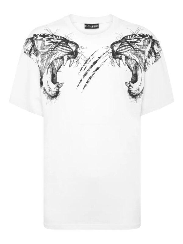 Plein Sport t-shirt en coton à imprimé griffes de tigre - Blanc