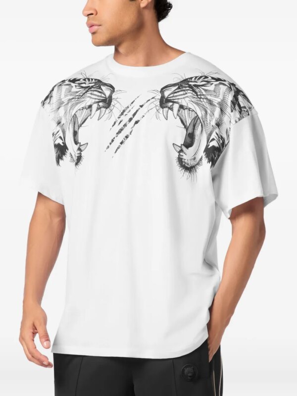 Plein Sport Katoenen T-shirt met tijgerprint - Wit